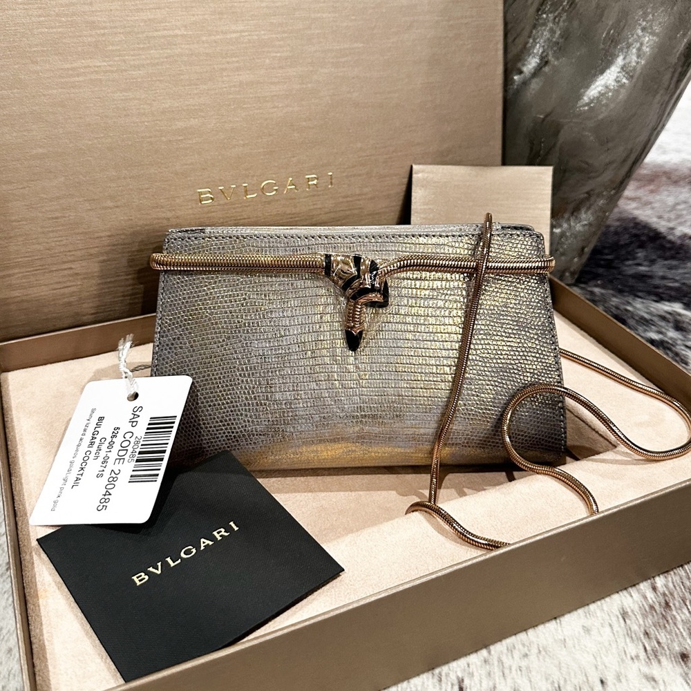 Bvlgari Serpenti "Tubogas" Stingray Lizard Metallic Chain Clutch. NEW WITH BOX - Picture 14 of 15